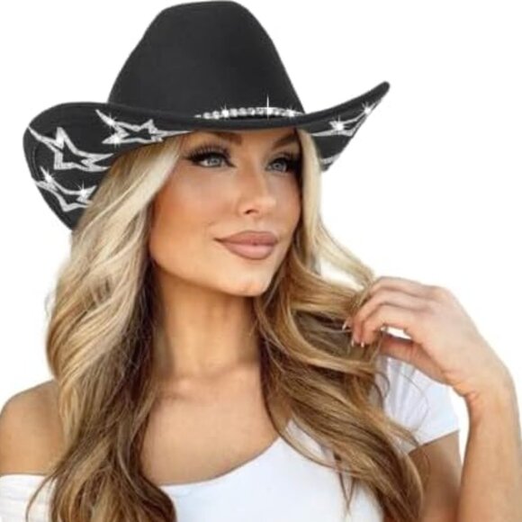 Western STARS BLACK Cowboy Hat - Picture 8 of 9